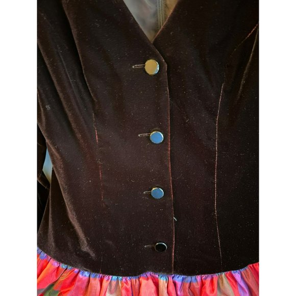Vintage AJ Bari Womens Velvet Taffeta 1980s Holiday Dress Size 6 Red Plaid Class - Picture 5 of 8